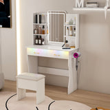 Vanity Desk with LED Lights Mirror & Power Outlet,Vanity Table Set with Storage Drawers & Chair, 3 W509P297013