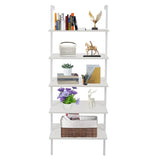 ZUN 5-Shelf Wood Ladder Bookcase with Metal Frame, Industrial 5-Tier Modern Ladder Shelf Wood 70392764