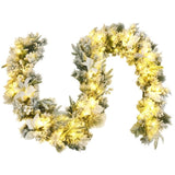 9ft Lifelike Christmas Garland Pre-Lit 50 Warm LEDs Timer 180 Tips Poinsettias Berries PVC/PE 93739249