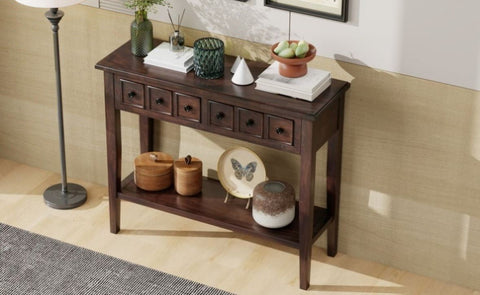 ZUN TREXM Rustic Console Table with Open Shelf, Rubber Wood Legs, Ideal for Entryways, Living Rooms, and N715P205077P