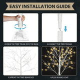Set of Lighted Birch Tree, 4FT 48 LED/5FT 72 LED/6FT 96 LED Artificial Tree with Warm White Lights, 97359172