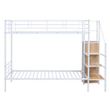 ZUN Twin Over Twin Metal Bunk Bed with Lateral Storage Ladder and Wardrobe, White MF315578AAK