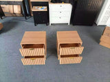 Mid-Modern Style Oak Bedside Table with Grille Design and Two Drawers. Suitable for bedrooms, W1706P465265