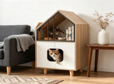 Natural & White Hidden Cat Litter Box Furniture, Elevated Cat Lounge Top Enclosed Cat Washroom 77964304