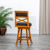 30" Bar Height X-Back Swivel Stool, Natural Finish, Charcoal Fabric Seat B04660719