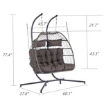 ZUN 2 Person Outdoor Rattan Hanging Chair Patio Wicker Egg Chair W87471510