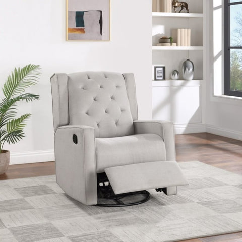ZUN Contemporary Light Gray Color Polyfiber Swivel Recliner Chair 1pc Manual Motion Wing Back Tufted B011P184989