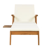 CHAISE LOUNGE WITH WHEEL - ACACIA WOOD RECLINER FOR PATIO/GARDEN, WITH 2INCH WHITE CUSHION, N770P261514T