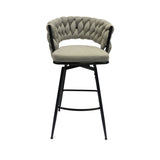28" Bar Chair Linen Woven Bar Stool Set of 2,Black legs Barstools No Adjustable Kitchen Island W2189131981