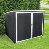 ZUN Garbage Bin Shed Stores 2 Trash Cans Metal Outdoor Bin Shed for Garbage Storage,Grey W1350P230160