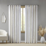 2pk Poly Printed Curtain Panel with Tufted Stripe White/Taupe 2-PK 50x95" B035P268154