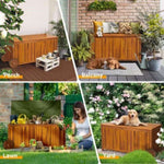 ZUN 57 Gallon Outdoor Wood Storage Container with 2 Wheels, 2 in 1 Mutifunctional Garden Storage Bench 33551199