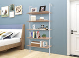 5-Shelf Wood Ladder Bookcase with Metal Frame, Industrial 5-Tier Modern Ladder Shelf Wood 89161253