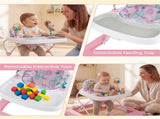 Pink Foldable Baby Walker with Detachable Tray & Shape Sorter Toys, 3-Level Height Adjustable for 94667255