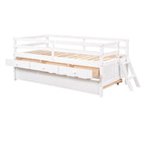 ZUN Low Loft Bed Twin Size with Full Safety Fence, Climbing ladder, Storage Drawers and Trundle White WF312991AAK