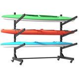 41"H Freestanding Kayak Storage Rack Holds 3 Kayaks, Heavy-Duty Adjustable Stand with Lockable T2398P305830