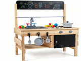 Natural Fir Wood Kids Outdoor Mud Kitchen Playset with Stainless Steel Sink & Stoves, Pretend Play 44198763