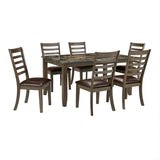 Simple Classic Brown 7pc Set Faux Marble Top Table 6xSide Chairs Leatherette Seats B2741P348913