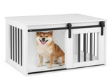 31.5" Dog Crate Furniture with Sliding Barn Door, Wooden Dog Kennel End Table for Indoor Use - White 04359985
