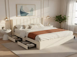 Large-capacity upholstered storage bed with drawers,Beige,Queen N769P385612B