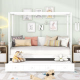 Twin Size Canopy Day Bed with twin size Trundle, White WF308885AAK