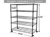 5-Tier Wire Storage Shelves, 30" D x 14" W x 63" H,1250 lb Load Capacity, Black 99273804