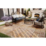10 PCS Interlocking Deck Tiles Checker Pattern, 12" x 12" Square Yellow Acacia Hardwood Outdoor 17936528