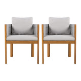 Acacia Wood Outdoor Dining Chairs 2-Pack with Grey Rope Handles, Washable Waterproof Grey Cushions, N779P279983G