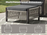 Outdoor PE Wicker Ottomans Set of 2, Patio Rattan Footrests with Gray Cushion for Backyard or Deck T3773P419406