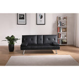 Black Leather Office Double Folding Sofa Bed with Matching Coffee Table, Multifunctional Design W3356P298488