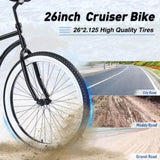 Single Speed Bicycles 26"Inch,Steel Frame, Wide Wheels for Stability, Rear Coaster Brakes,Multiple W1019P163415