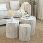 ZUN Set of 3 Whitewash Wood Coffee Table with clear and visible tree rings W2729P209831