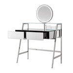 ZUN 33.9" Mirrored Makeup Vanity Desk with Mirror and Lights, Mirrored Console Vanity Table with 2 Big 30674690