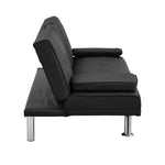 ZUN Sofa Bed with Armrest two holders WOOD FRAME, STAINLESS LEG, FUTON BLACK PVC W2297P247486