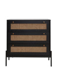 ZUN Rattan Storage Cabinet with 3 Large Drawers, Boho Mid-Century Wooden Nightstand Drawer Dresser, W1801P182002