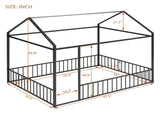 Full Size Metal Bed House Bed Frame with Fence, for Kids, Teens, Girls, Boys,Black MF304787AAB