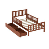 Twin Size Wood Platform Bed with Guardrails on Both Sides and Two Storage Drawers, Walnut N733P172696D