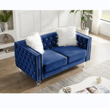 Navy Blue,-seater Sofa, Velvet Crystal Buckle Upholstery Sofa, Crystal Feet, Removable Cushion, 00012055