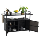 Outdoor Wicker Bar Cart, Patio Wine Serving Cart w/Wheels, Rolling Rattan Beverage Bar Counter Table W640140573