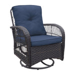 ZUN 3 Pieces Conversation Set, Outdoor Wicker Rocker Swivel Patio Bistro Set, Rocking Chair with Glass W2749P185909