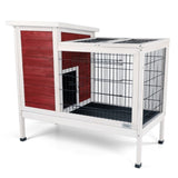 ZUN Two-Tier Wooden Indoor/Outdoor Rabbit Cage for Small Animals with Runway and Leak-Proof Plastic W142763541