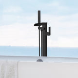 Thermostatic Freestanding Bathtub Faucet Waterfall Tub Filler Black Floor Mount Brass Bathroom T3177P277531