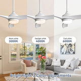 52 Inch Modern White Ceiling Fan with 18W LED Light and Remote Control 3 ABS Blades Noiseless W934P285766