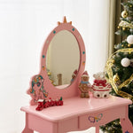 ZUN Kids Vanity Table and Chair Set, Girls Vanity with Mirror & Stool, Cute Unicorn Design, Pretend Play 34860797