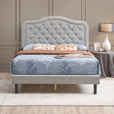 Upholstered Bed Button Tufted with Curve Design - Strong Wood Slat Support - Easy Assembly - Gray W2297140924