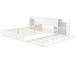 Queen Size Storage Platform Bed with Pull Out Shelves and Twin XL Size Trundle, White 31091386
