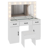 Vanity Desk Set with Large Lighted Mirror Powre Outlet, Glass Top Makeup Vanity with 3 Drawers 65123540