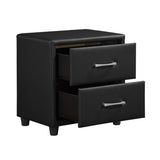 Contemporary Durable Black Faux Leather Covering 1pc Nightstand of Drawers Silver Tone Bar Pulls B01153387
