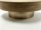 31.88 inch Round Travertine Coffee Table, Modern Drum Coffee Table with Champagne Gold Metal W5230P567203