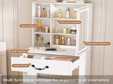 Modern Mini Dressing Table with LED-lit Mirror & Hidden Storage,Includes Padded Stool,Adjustable W2699P296516